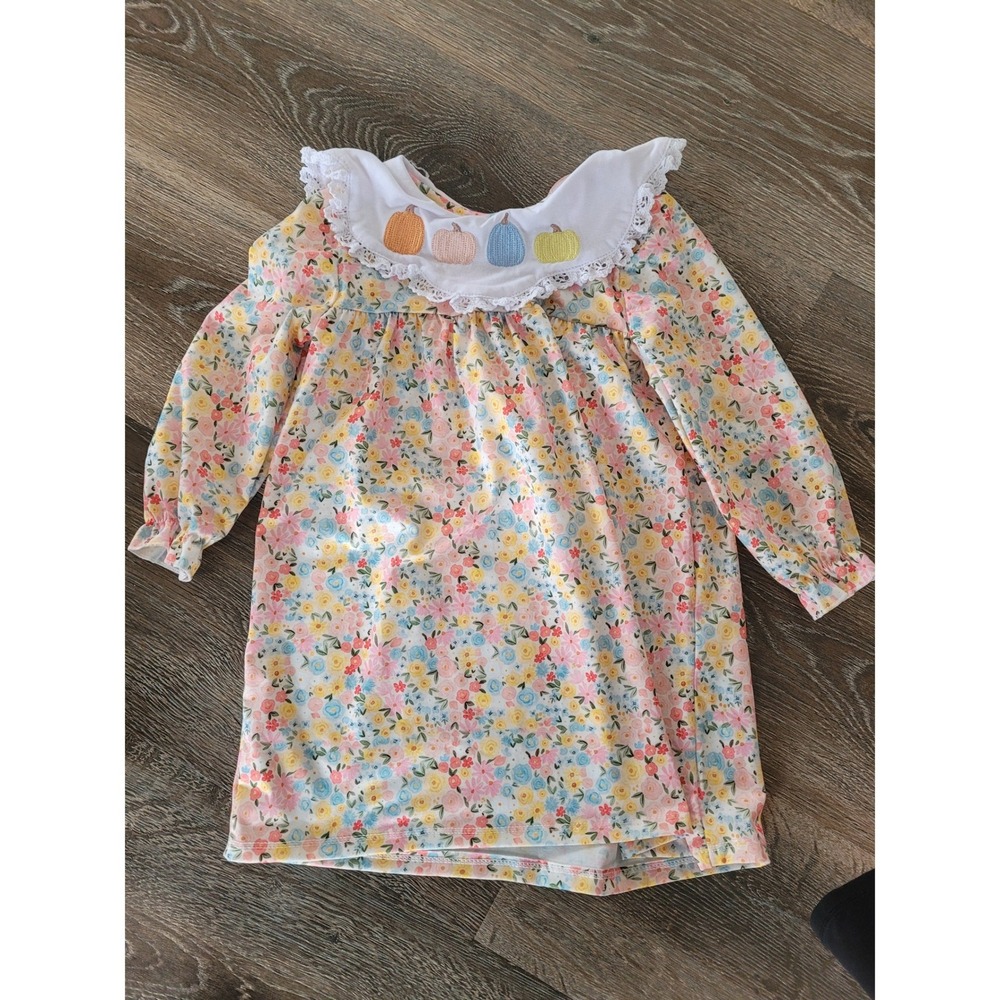 Abby‎ & Evie Girls Floral Dress 3 Long Sleeve Pumpkin Embroidered Lace Collar #6